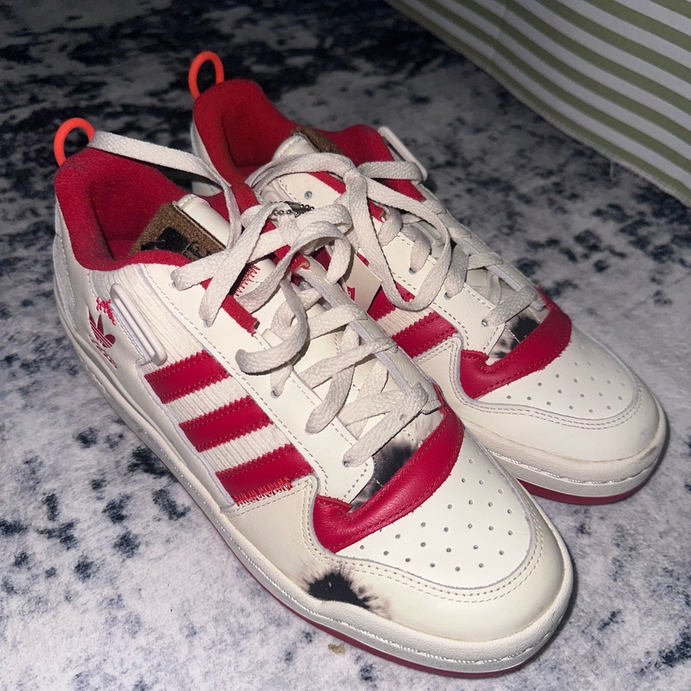 adidas White Sneakers with Red Interior and Three-Stripe Detail